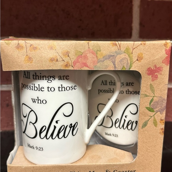 Other - Christian Bible Verse Mug & Coaster Set Mark 9:23 “Believe”  Gift 10 oz